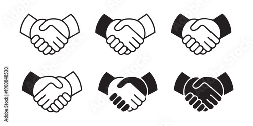 Diverse Handshake Icons. Agreement, Partnership, Trust, Business Deals, Vector Graphics, Symbol Collection.