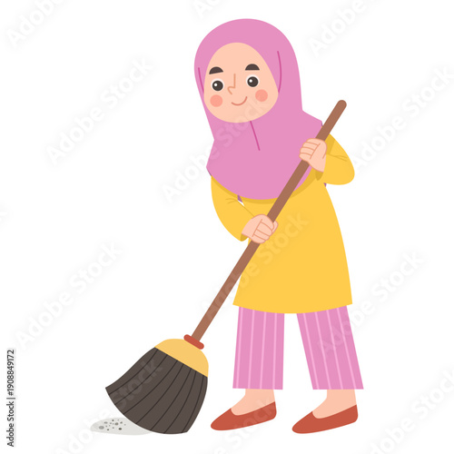 Woman Sweeping Floor Illustration