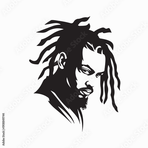 Man Dreadlocks Hairstyle Logo Silhouette Vector On White Background