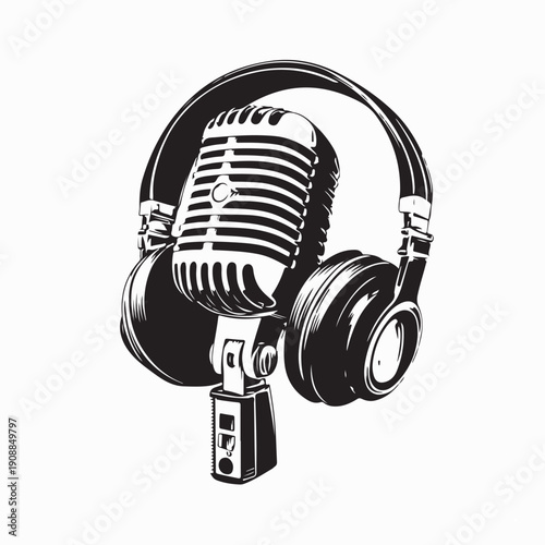 Microphone And Headphone Image Vector Isolated on White Background