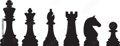 Silhouette of chess pieces icon set king, queen, bishop, rook, knight and pawn vector illustration