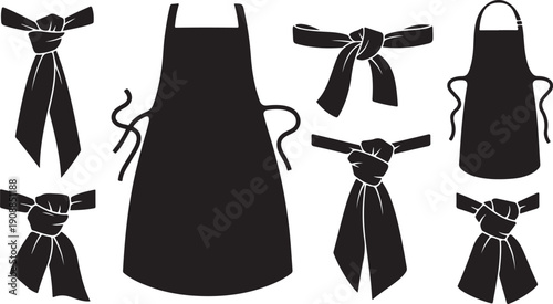 Black Aprons with Various Neck Tie Styles and Designs