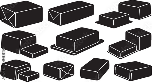 Collection of black boxes in various sizes and shapes