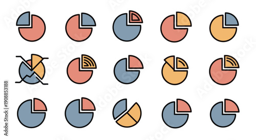 Pie chart analytics icon set – modern business statistics and data visualization vector pack