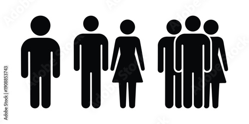 Black silhouettes of people standing in groups on white background human vector illustration
