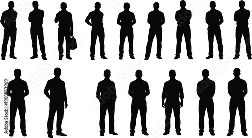 Business men silhouettes collection isolated black vector illustration showing professional male poses corporate leadership teamwork careers on white background