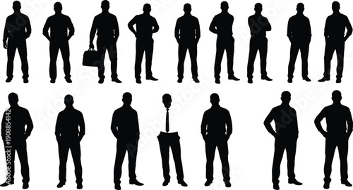 Business men silhouettes set isolated black vector illustration showing professional male poses leadership corporate teamwork careers on white background