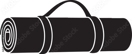 Minimalist black yoga mat with strap isolated on white background