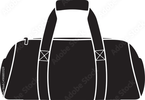 Minimalist black duffle bag with strap handles isolated on white background