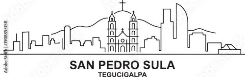 San pedro sula tegucigalpa honduras skyline black line art vector travel illustration landmark