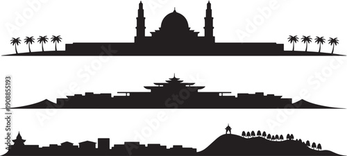 Set black silhouette city skylines flat vector illustration design element background