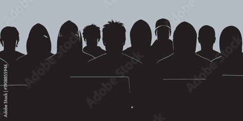 A diverse group of people in silhouette, facing forward as if in an audience or meeting.