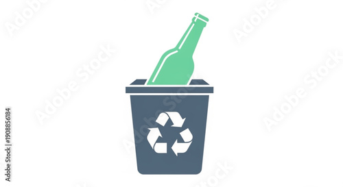 Recycling bin with green glass bottle for eco friendly waste management