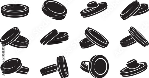 Black and white illustration of various hat styles collection