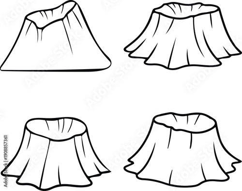 Volcanic Crater Outlines Vector Set - Nature Geology Science Illustration Pack with Abstract Volcano Silhouettes on Transparent Background