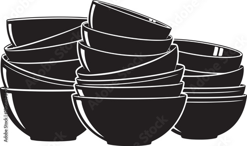 Stack of black bowls on white background illustration art