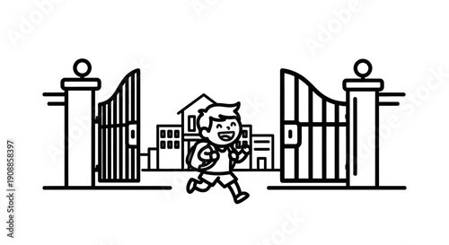 Boy Running Out of School Gate.