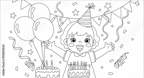 Little Girl Wearing Party Hat Smiling.