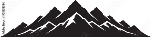 Minimalist black and white mountain range silhouette isolated on white background