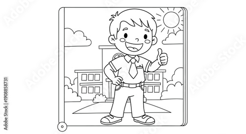 Smiling Cartoon Boy Giving Thumbs Up.