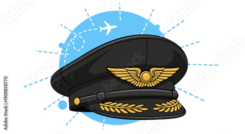 Professional pilot captain hat with golden wings emblem