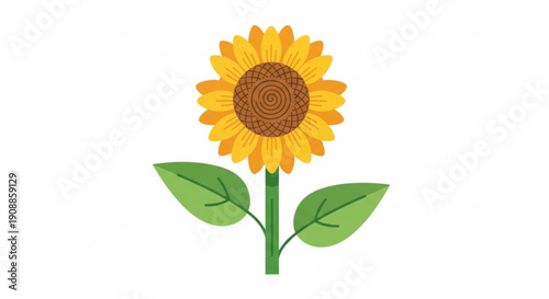 Vibrant yellow sunflower with green leaves on white background symbolizing happiness and warmth