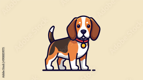 Beagle dog vector illustration, cute cartoon pet, flat design,