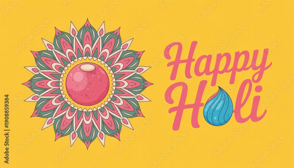 custom made wallpaper toronto digitalIndian festival of colours, Happy Holi concept, a traditional pot with full of dry colours(gulal) on beautiful mandala(rangoli) and vibrant yellow background. See Less
