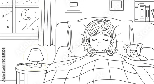 Little girl sleeping with teddy bear.