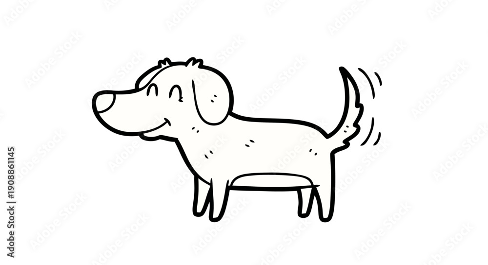 Fototapeta premium Charming cartoon illustration of a cheerful dog wagging its tail on a white background