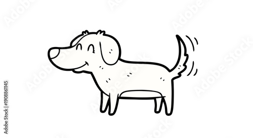 Charming cartoon illustration of a cheerful dog wagging its tail on a white background