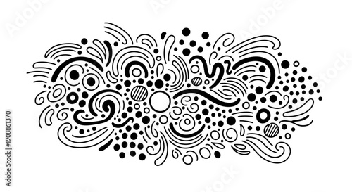 Abstract doodle art featuring swirls dots and lines, hand drawn vector illustration suitable for
