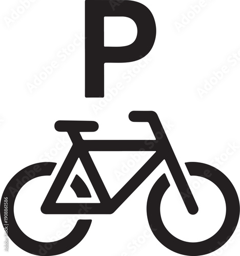 Black bicycle parking sign icon, bike parking symbol, cycling parking logo, vector graphic