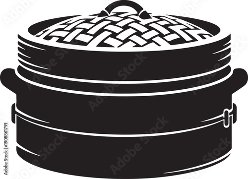 Minimalist black stackable storage containers with lids isolated on white background