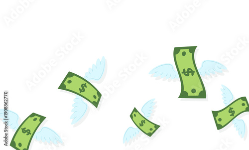 green dollar sign money with wings flying border card decoration