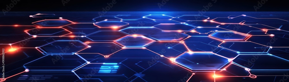 Fototapeta premium Futuristic hexagonal background with vibrant glowing lights dynamic digital landscape features abstract glowing honeycomb pattern