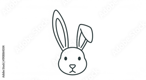 Simple line drawing of a cute rabbit head with long ears on white background