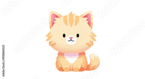 An orange cartoon cat with a pink collar sits on a white background.