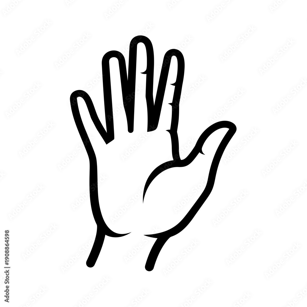 Obraz premium Open Hand Silhouette, Five Fingers Up, Stop Gesture, Vector Illustration