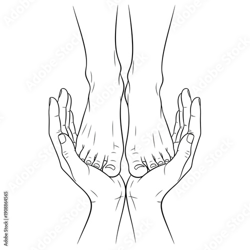 Hands holding delicate feet, symbolizing care, support, and protection