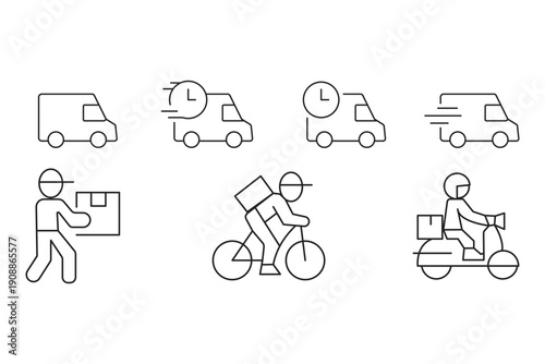 Fast delivery icon set. Free shipping, express delivery, 24 hours, fast van. Truck symbol on white background - stock vector