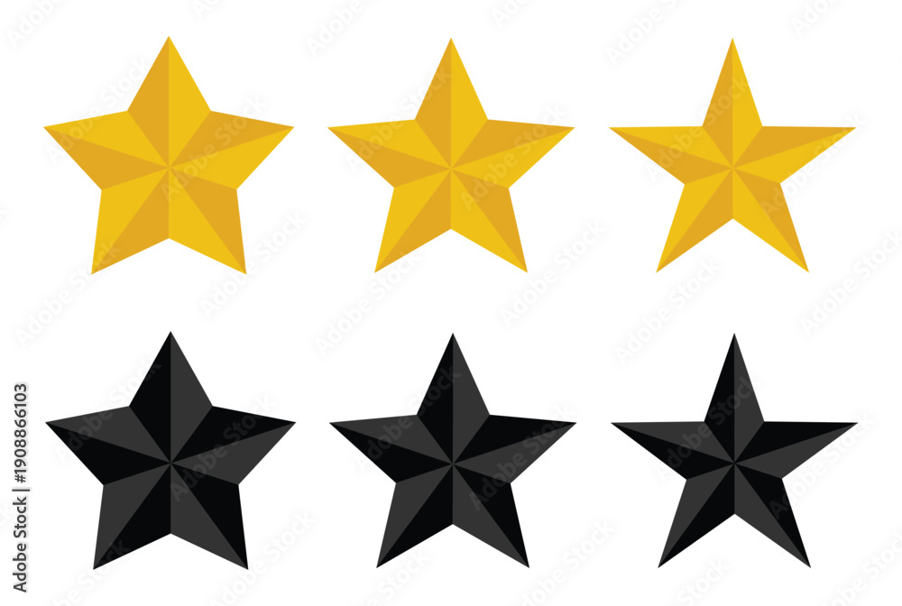 Fototapeta premium Gold and Black Star Icons Set Isolated on White Background
