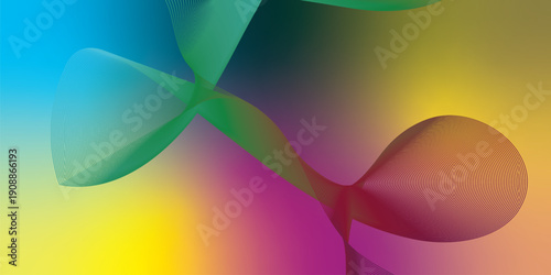 Yellow SteelBlue megenta and azure abstract shape grainy gradient background with black backdrop and noisy texture wide banner poster header design