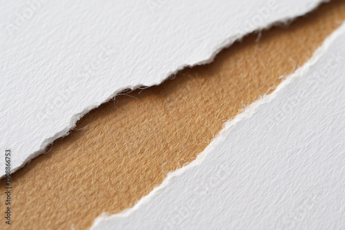 Torn Paper Reveal: A close-up shot captures the raw texture and delicate edges of torn paper, revealing the contrasting layer beneath. The image symbolizes a breaking point, a transition.