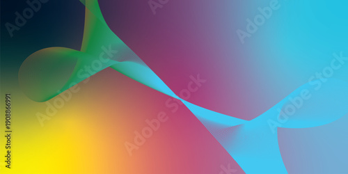 Yellow SteelBlue megenta and azure abstract shape grainy gradient background with black backdrop and noisy texture wide banner poster header design