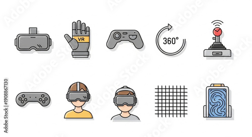 Virtual Reality Technology Icons Set Digital Entertainment.