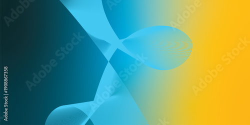 Yellow SteelBlue \and azure abstract shape grainy gradient background with black backdrop and noisy texture wide banner poster header design