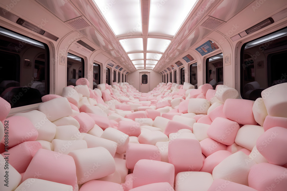 Obraz premium inside of a train fills full of marshmallows