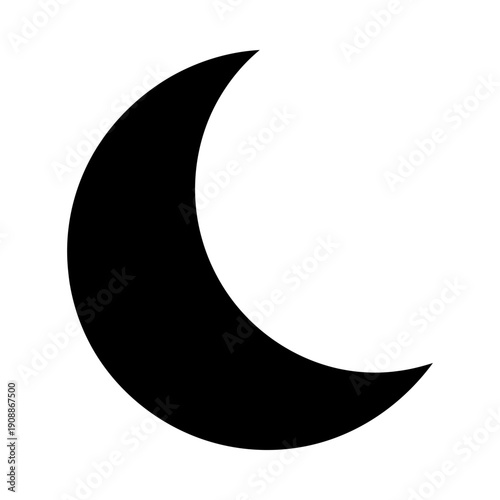 Crescent moon shape black silhouette on white background symbol curve lunar phase icon