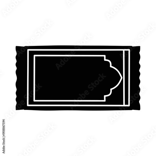 Black silhouette icon of a rectangular snack bar with a bite taken out isolated on a plain background minimalist and modern design